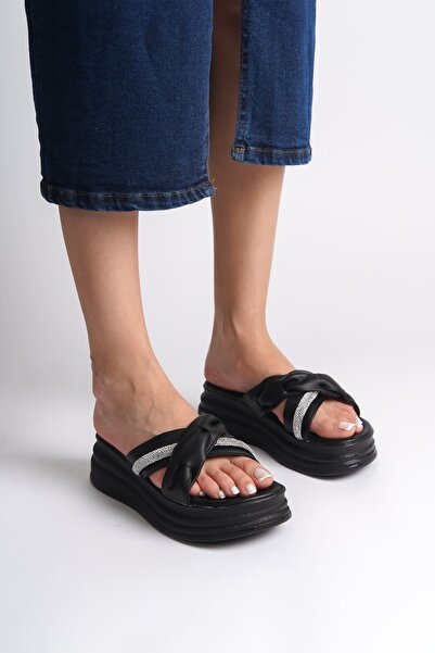 Joy Ayakkabı CLARA Flat Heeled Ribbon Patterned Stone Thick and Orthopedic So...