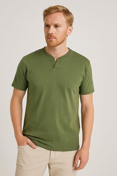 UOMOPARK 2124 Henley T-shirt Καφέ με λεπτομέρεια με κουμπιά Basic Casual T-shirt