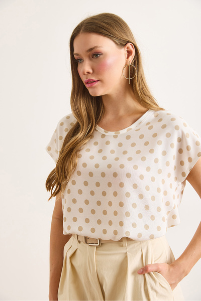 Olalook Γυναικεία χρυσή πουά μπλούζα με λαιμόκοψη V με υφαντό βισκόζη BLZ-19003048