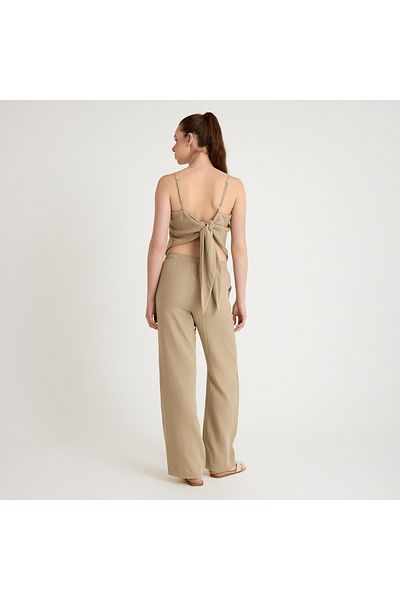 Miespiga 100% Cotton Woven Strap Tie Back Blouse-Pants 2-Piece Set