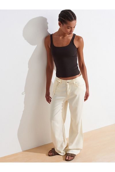 Dilvin 72002 Comfortable Denim Trousers with Elastic Back Section-Yellow