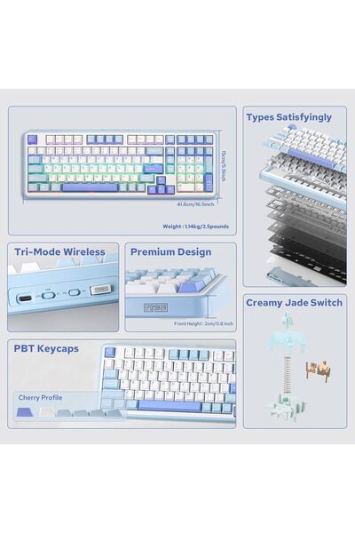 Epomaker لوحة مفاتيح ميكانيكية لاسلكية ثلاثية الأوضاع TH99، لوحة مفاتيح مخصصة قابلة للتبديل السريع، لوحة مفاتيح ألعاب RGB