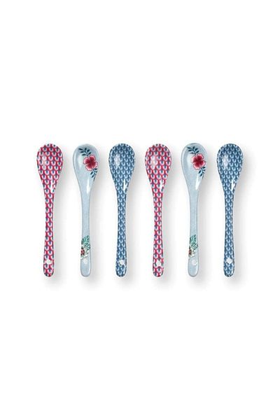 Pip Studio Set de 6 linguri, porțelan, Pip Studio, albastru, 13 cm, colecția Flower Festival