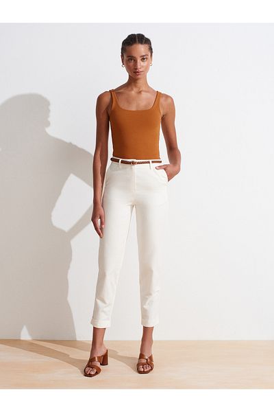 Dilvin 71651 Belted Chino Trousers-White