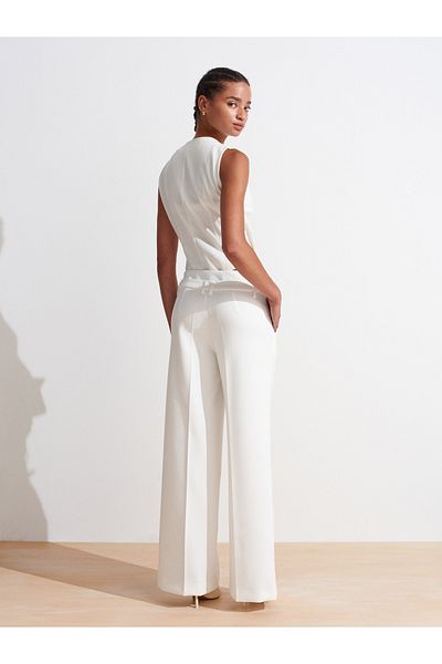 Dilvin 72132 Double Waistband Trousers-White