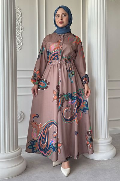 InStyle Abstract Transitional Gathered Mink Shirt Dress