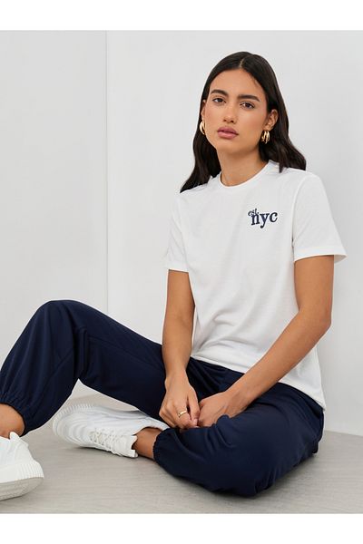Styli Slogan Print Round Neck Short Sleeve T-Shirt