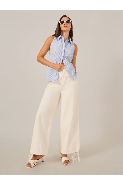 Styli Mid Rise Drawstring Hem Wide Leg Jeans
