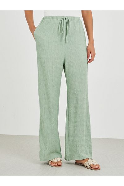 Styli Textured Wide Leg Pants with Drawstring