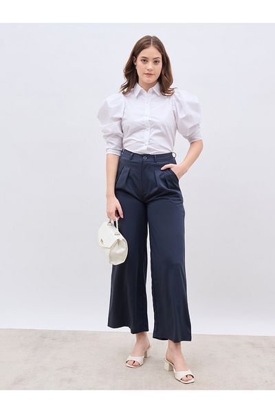 Styli Solid Pleated Tailored Flare Pants with Belt Loops