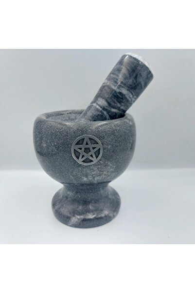 Esoterra Metal Pentagram Siyah Mermer Havan