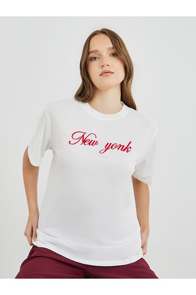Styli Embroidered Slogan Regular Fit T-Shirt