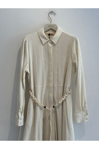 Kayra Seersucker Dress with Belt Detail