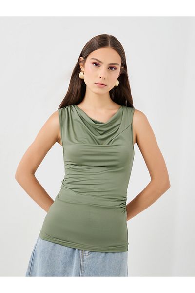 Styli Solid Sleeveless Cowl Neck Fitted Top