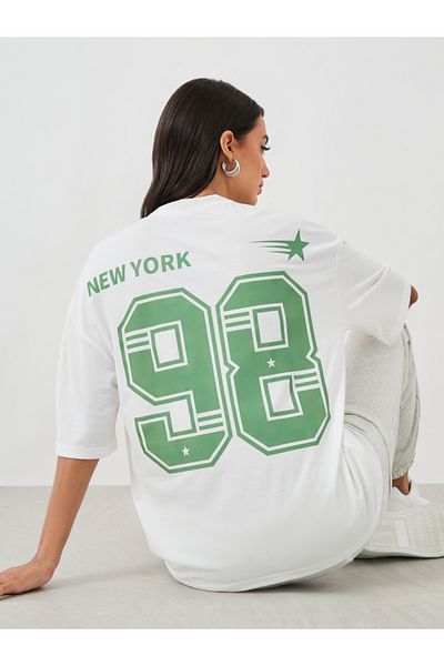 Styli Slogan Print Round Neck Oversized T-Shirt