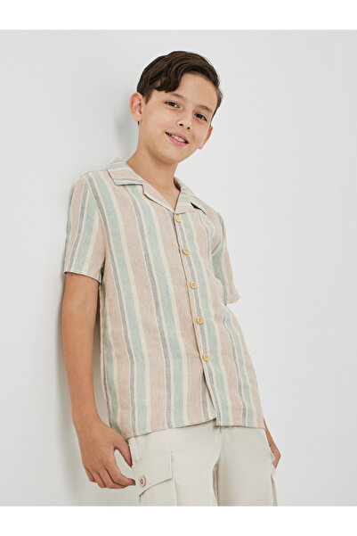 Styli قميص مخطط بأزرار وأكمام قصيرة