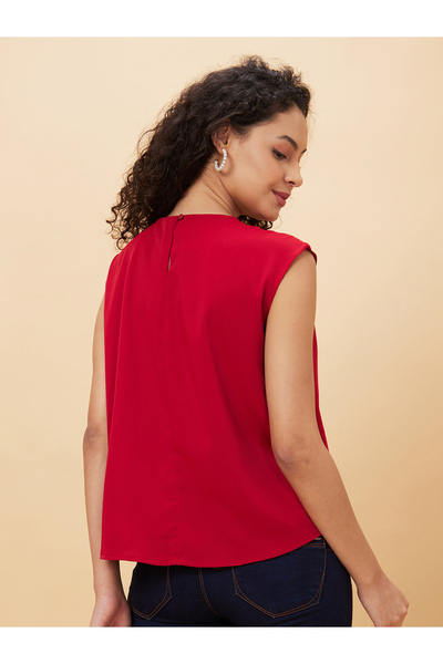 Globus By Styli Embellished Pleated Neck Sleeveless Top