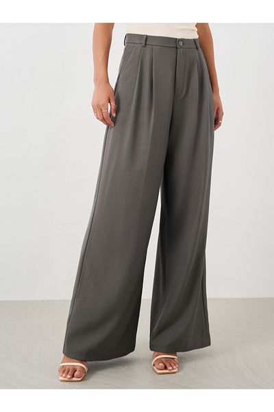 Styli Mid Rise Straight Fit Pants with Pleated Details