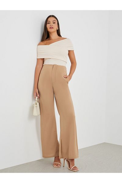 Styli Solid Mid Rise Flare Fit Pants