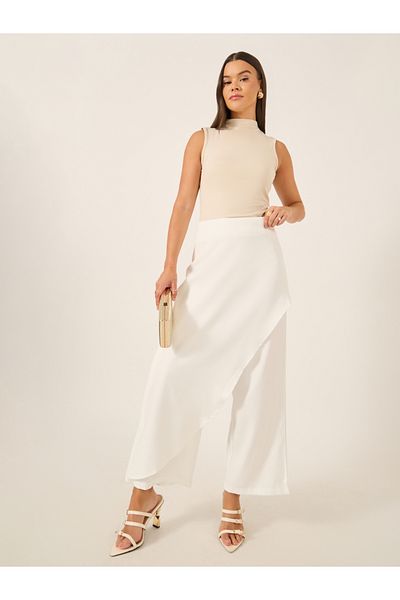 Styli Solid Wrap Overlay Wide Leg Pants with Side Zip