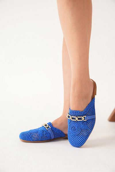 Artgoo Women's Saks Blue Daily Comfortable Knitwear Straw Closed Front Dowry Home Daily Slippers