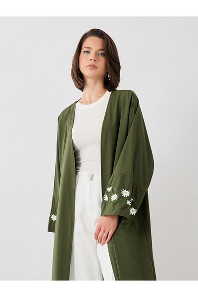 Styli Embroidered Long Sleeve Detail Solid Kimono