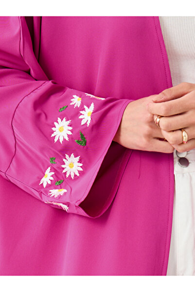 Styli Embroidered Long Sleeve Detail Solid Kimono