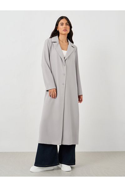 Styli Woven Notch Lapel Midi Kimono with Buttons