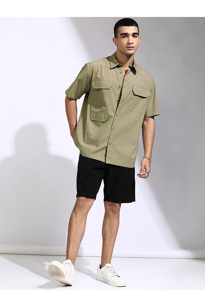 Highlander By Styli Oversized Collared Shirt with Pockets Detail