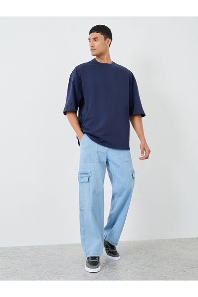 Styli Solid Terry Boxy Fit Round Neck T-Shirt