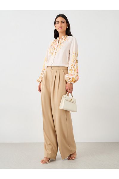 Styli Solid Pleated Straight Fit Pants with Belt Loops