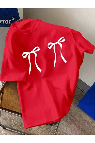 FRESSO Tricou oversize cu mânecă scurtă cu imprimeu cu panglică