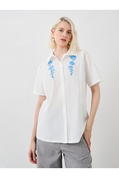 Styli Embroidered Spread Collar Oversized Shirt