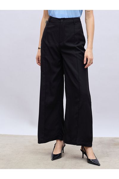 Styli Solid Tailored Wide Leg Pants with Pin Tuck Detail
