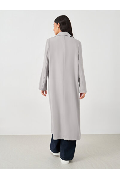 Styli Woven Notch Lapel Midi Kimono with Buttons