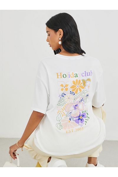 Styli Graphic Print Round Neck Oversized T-Shirt