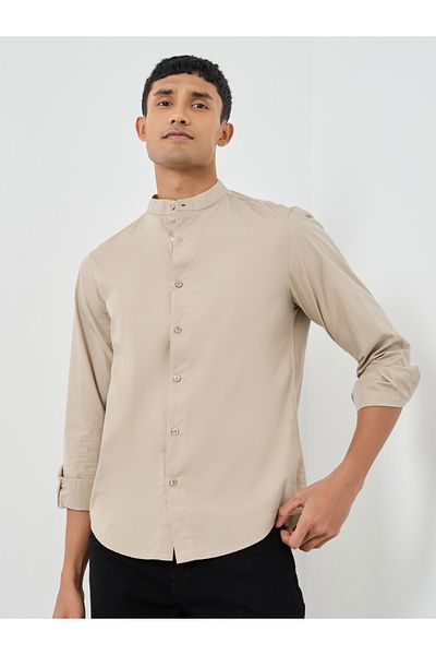 Styli Solid Mandarin Collar Regular Fit Poplin Shirt