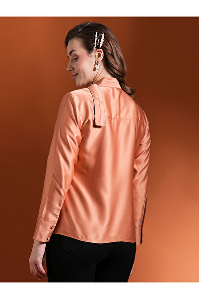 Globus By Styli Solid Satin Cowl Neck Top