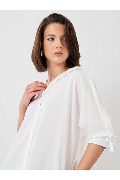 Styli Solid Spread Collar Buttoned Shirt with Sleeve Tie-Up Detail