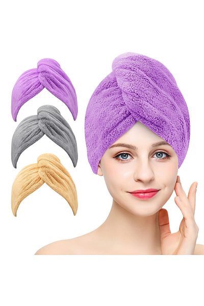 Generic 1Pcs Microfiber Hair Towel Wrap Super Absorbent Twist Bandana Drying Cap With Buttoned Bath Ring Fix