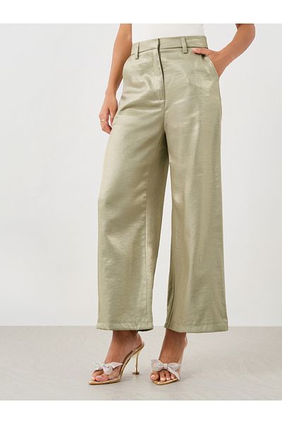 Styli Solid Flat Front Straight Leg Pants with Belt Loops