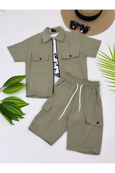 YEDİLALE Gabardine Triple Summer Men's Shorts Suit [3\10 Age Range]