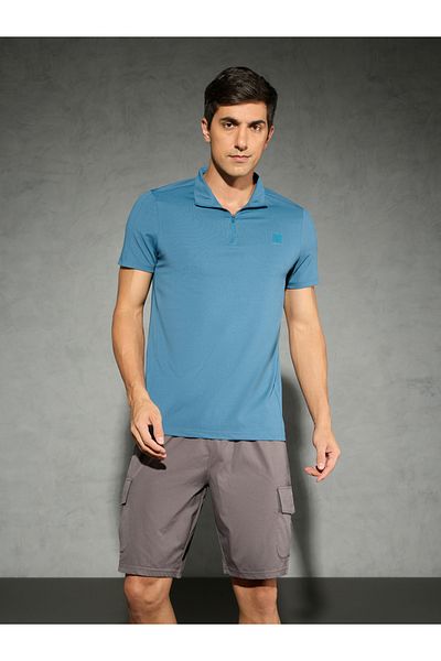 Technosport By Styli Solid 4-Way Stretch Half Zip Front Slim Fit Polo T-Shirt