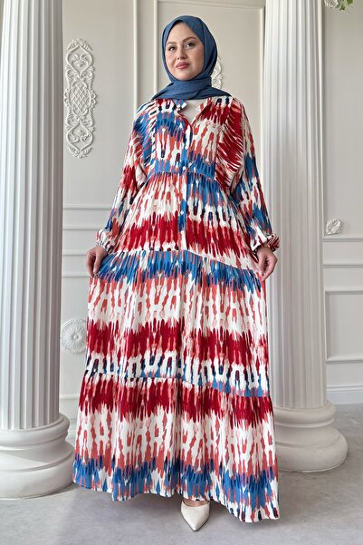 InStyle Ethnic Marbled Red Viscose Dress
