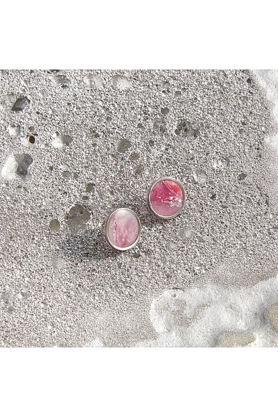 NARRU Handmade NARRU earrings, round, 1.2 mm, pink, translucent and silver, Koralia