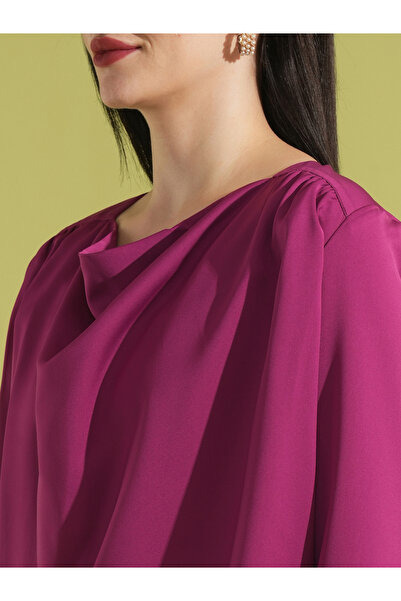 Globus By Styli Women Solid Cowl Neck Top with Gathered Detail