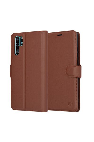 SKYDDAR INNOVATION Husă pentru Huawei P30 Pro / New Edition, piele tip folio, portofel interior, set de stickere, maro
