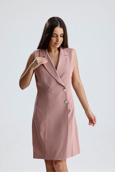 Sense Lined Sleeveless Hurrem Long Jacket Dress |   Ckt35288 Powder