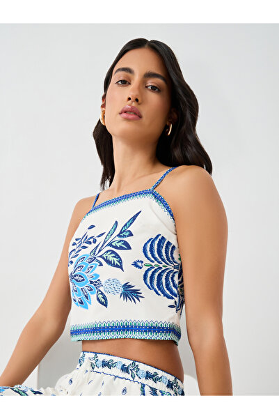 Styli بلوزة قصيرة بحافة من الدانتيل وأشرطة