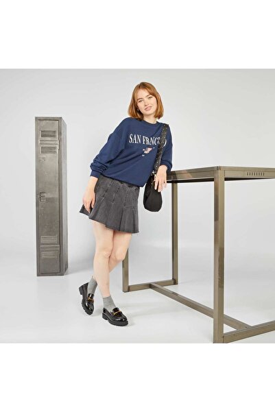 KIABI Pleated-effect denim skirt GREY